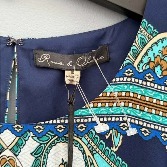 Rose & Olive Teal and Navy Paisley Dress - Picture 3 of 5